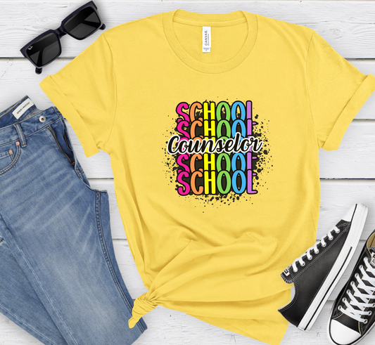 School Counselor Rainbow Paint Splatter Tee, Elementary Counselor Shirt, Middle School, High School