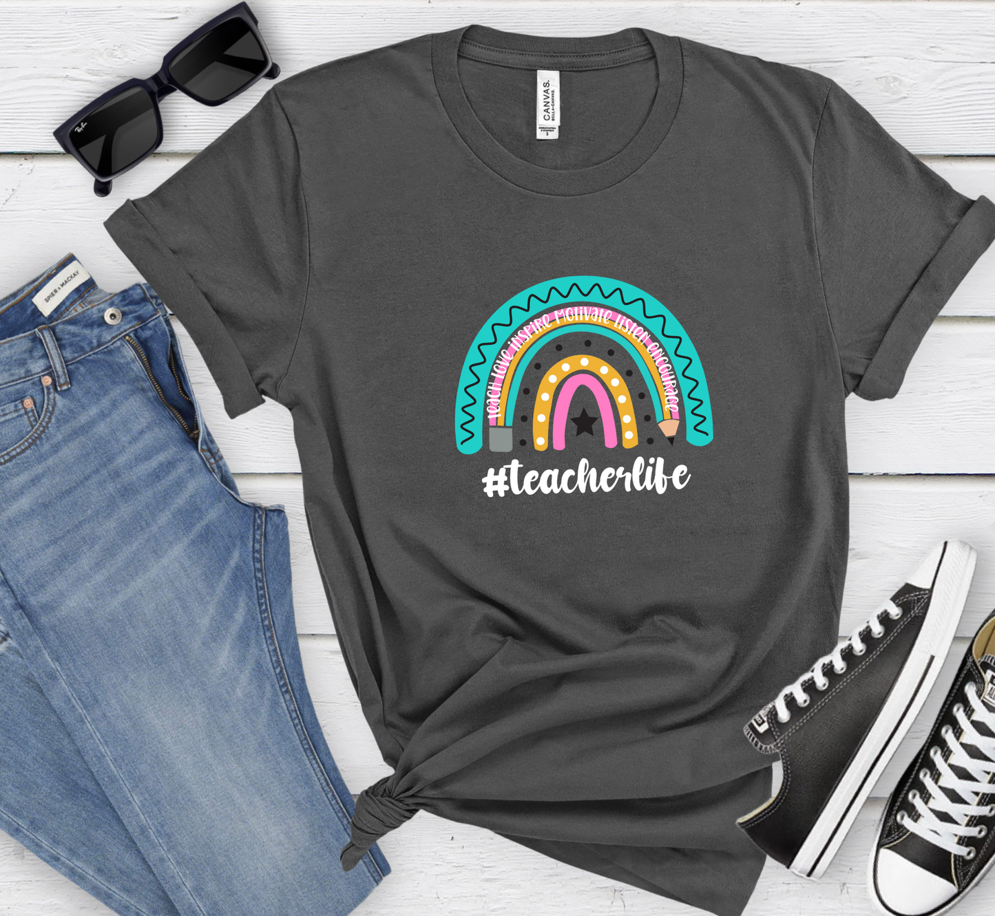 Teacher Pencil Rainbow Tee, Teacher Life T-Shirt, #teacherlife, Inspirational Teacher Shirt