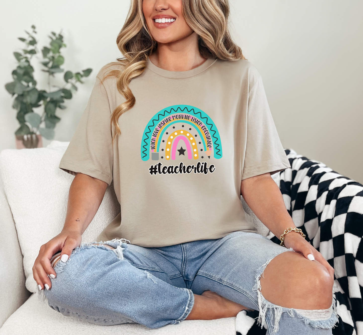 Teacher Pencil Rainbow Tee, Teacher Life T-Shirt, #teacherlife, Inspirational Teacher Shirt