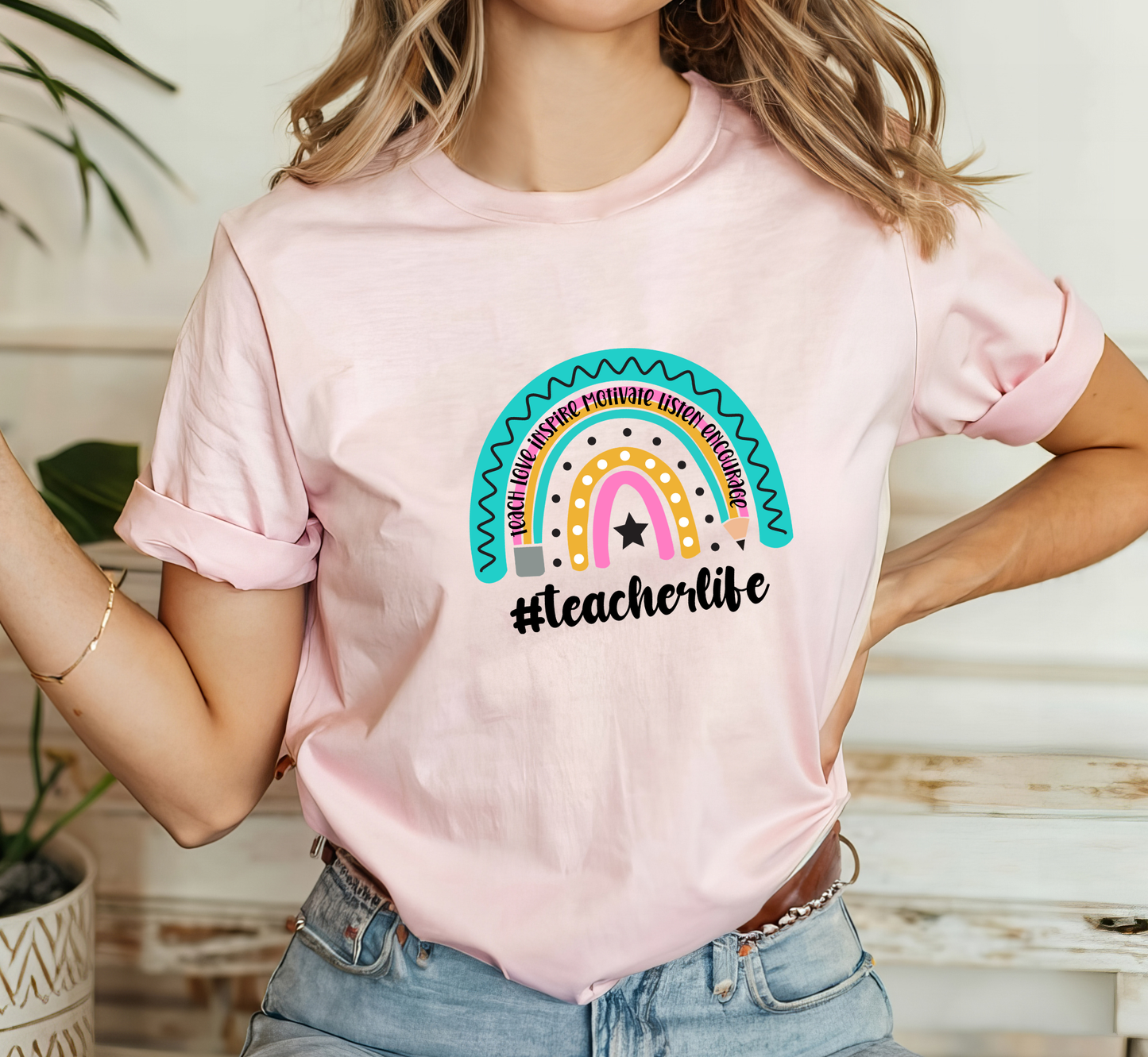 Teacher Pencil Rainbow Tee, Teacher Life T-Shirt, #teacherlife, Inspirational Teacher Shirt