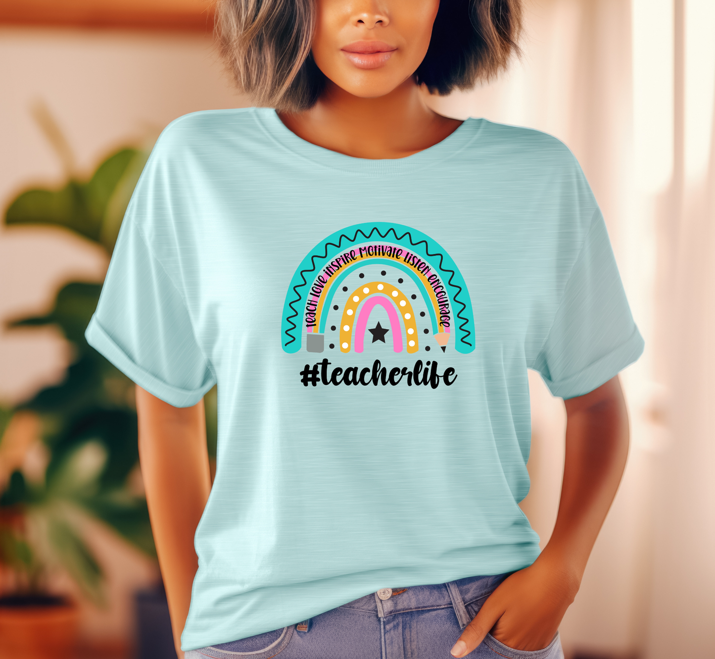 Teacher Pencil Rainbow Tee, Teacher Life T-Shirt, #teacherlife, Inspirational Teacher Shirt