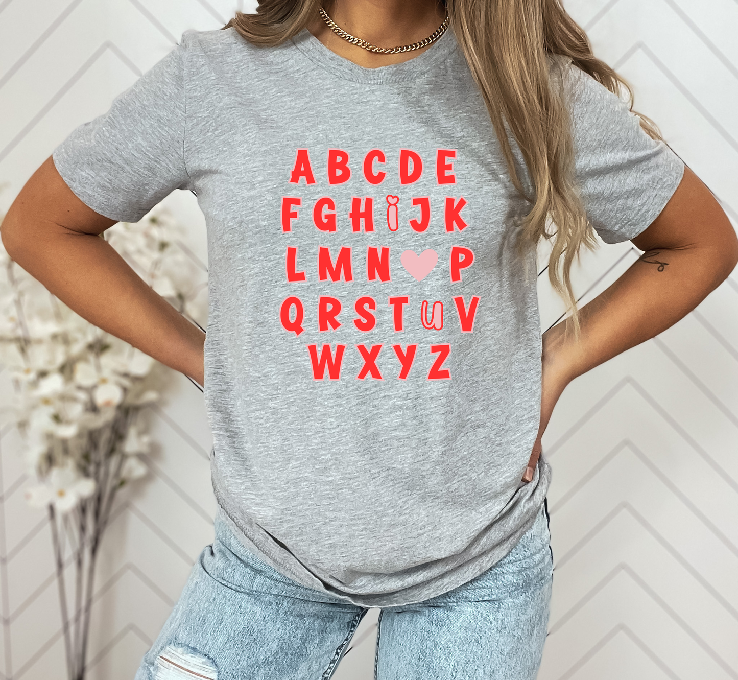 Valentine Alphabet Teacher T-Shirt, Valentine's Day Shirt, I Love You Tee