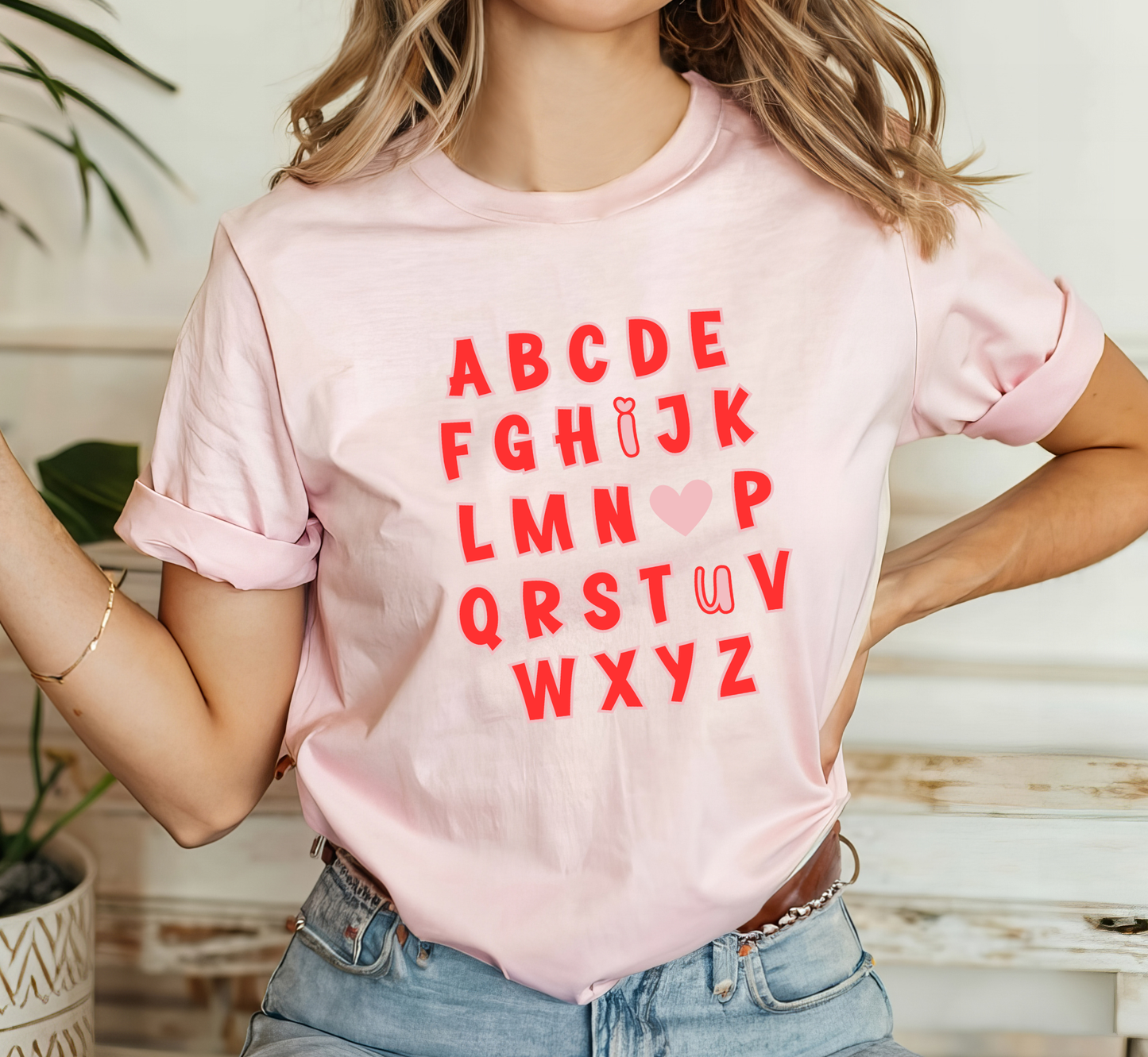 Valentine Alphabet Teacher T-Shirt, Valentine's Day Shirt, I Love You Tee
