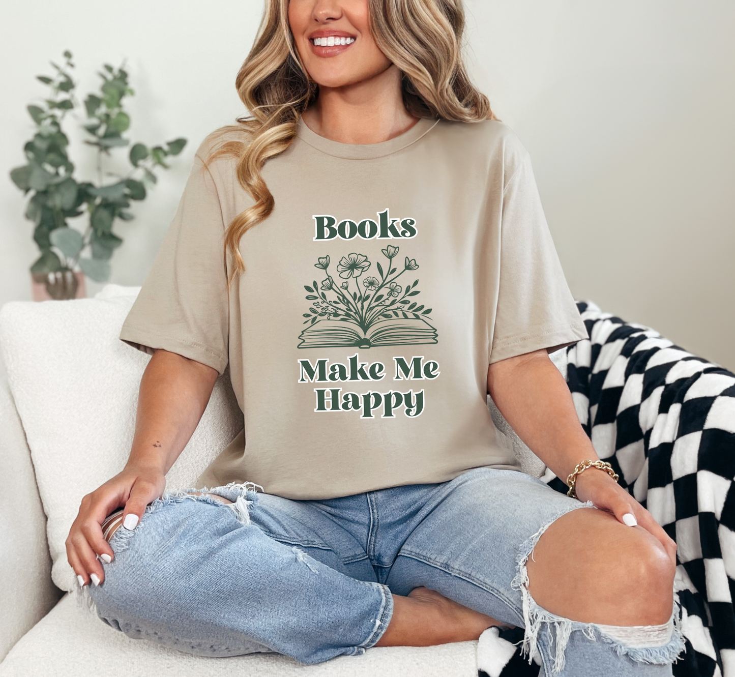 Books Make Me Happy T-Shirt, Floral Book T-Shirt, Book Lover T-Shirt, Nature Inspired Colors
