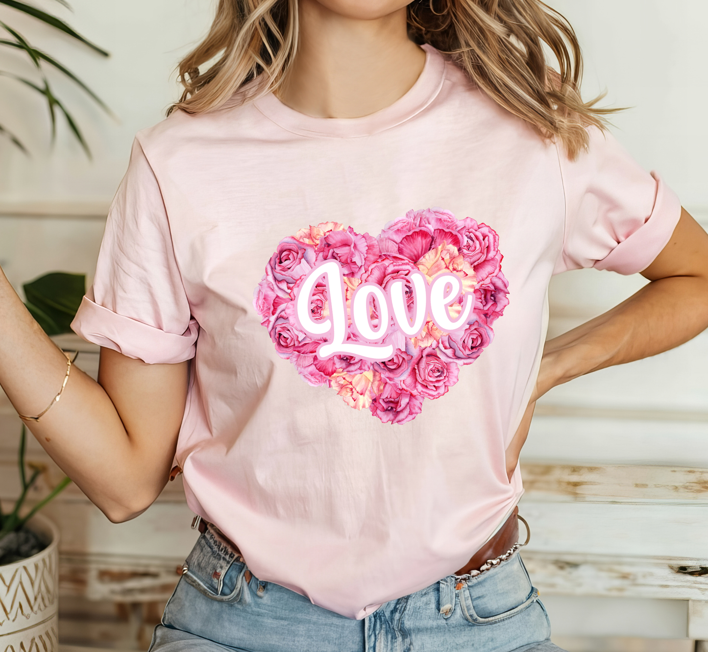 Valentine Rose Petal Heart Tee, Valentine's Day T-Shirt