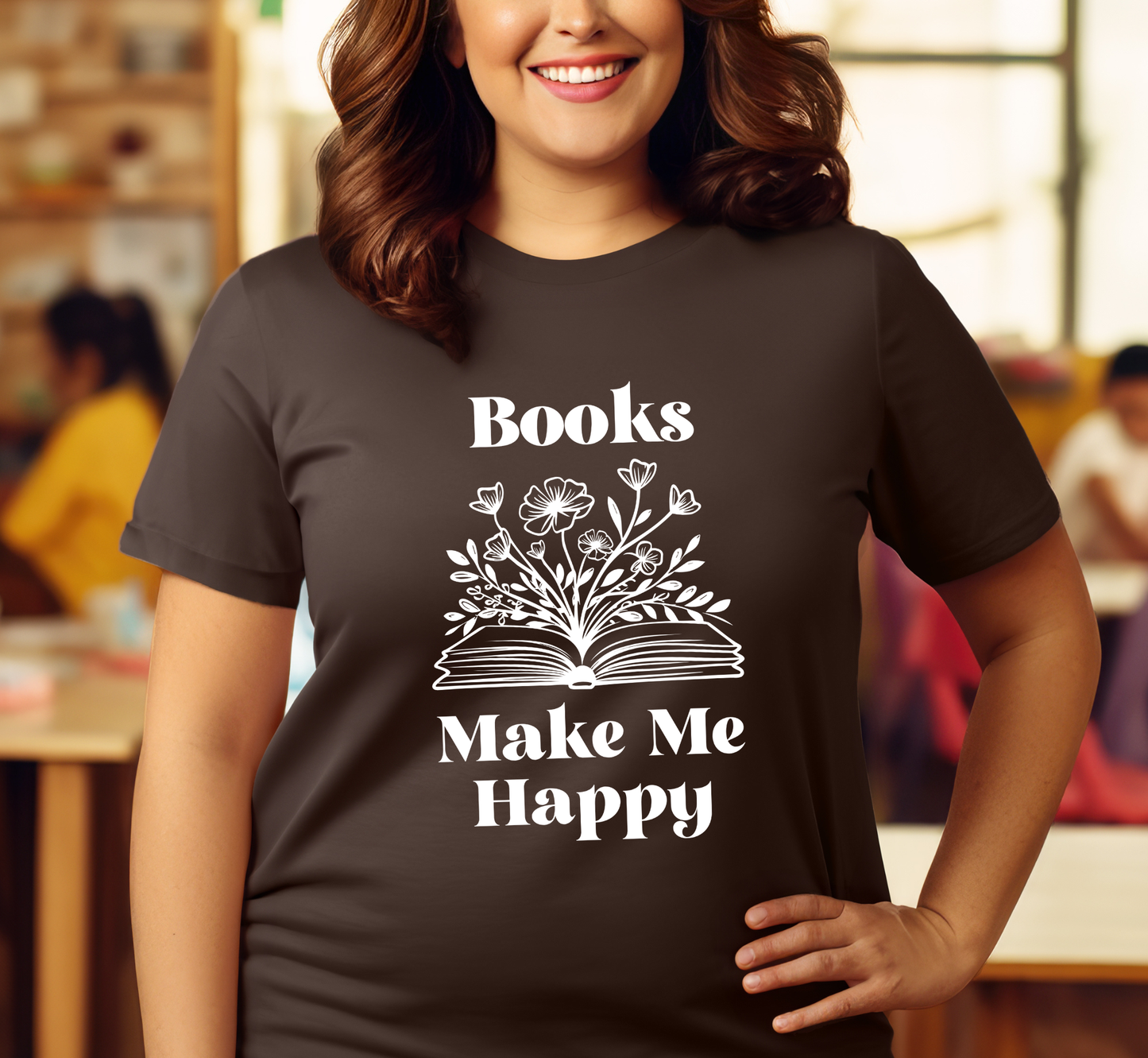 Books Make Me Happy T-Shirt, Floral Book T-Shirt, Book Lover T-Shirt, Nature Inspired Colors
