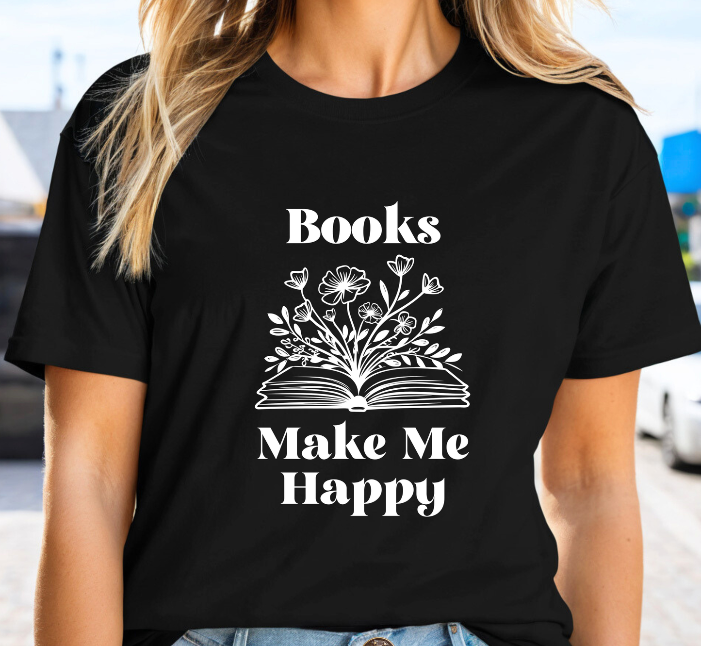 Books Make Me Happy T-Shirt, Floral Book T-Shirt, Book Lover T-Shirt, Nature Inspired Colors