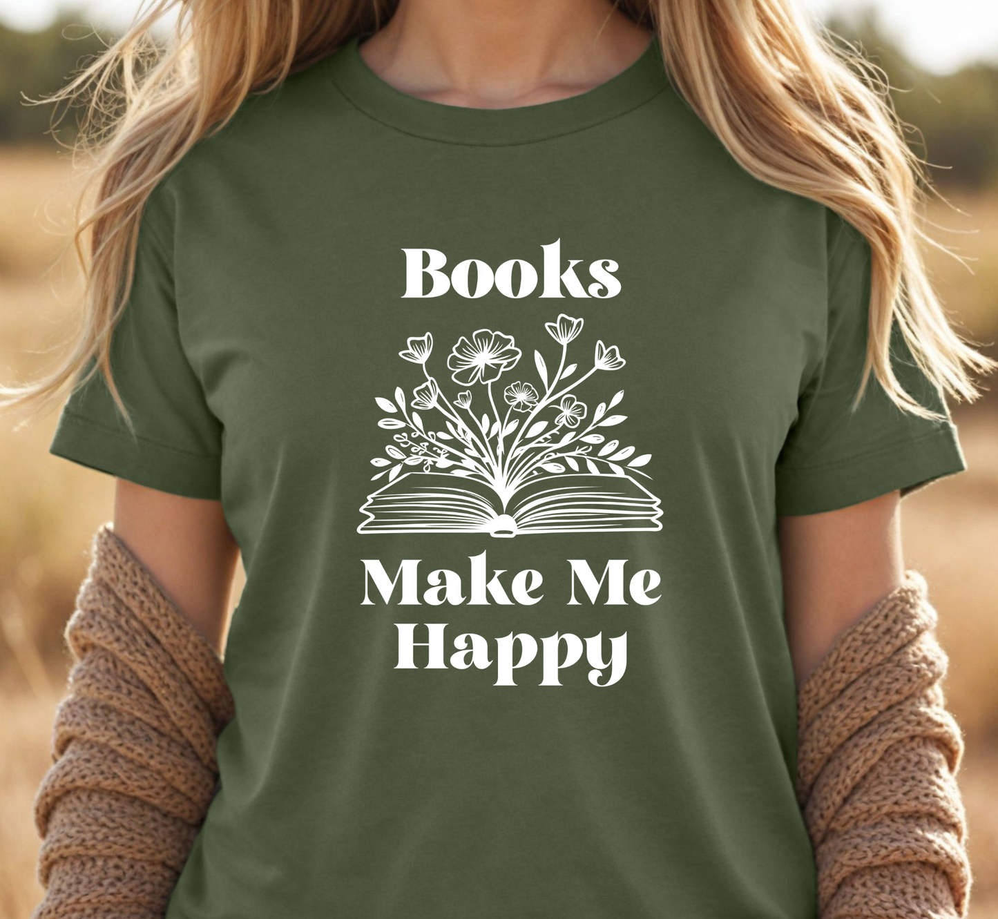 Books Make Me Happy T-Shirt, Floral Book T-Shirt, Book Lover T-Shirt, Nature Inspired Colors