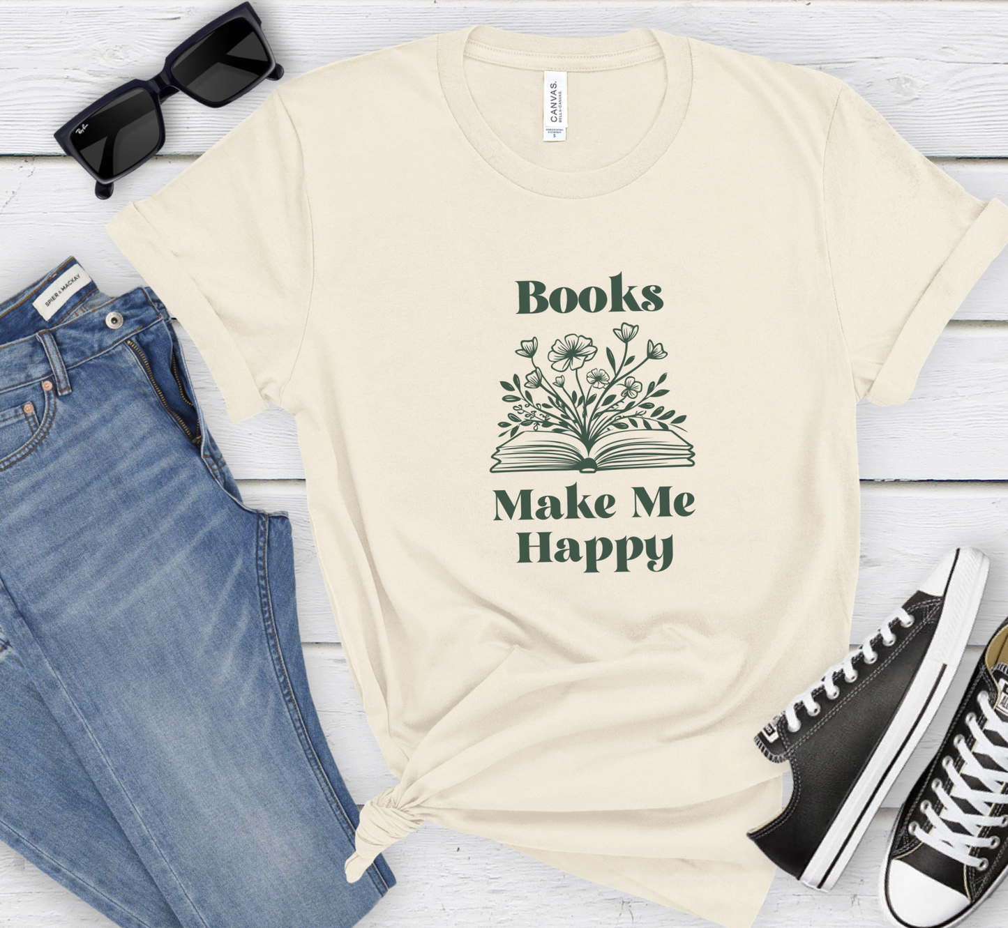 Books Make Me Happy T-Shirt, Floral Book T-Shirt, Book Lover T-Shirt, Nature Inspired Colors