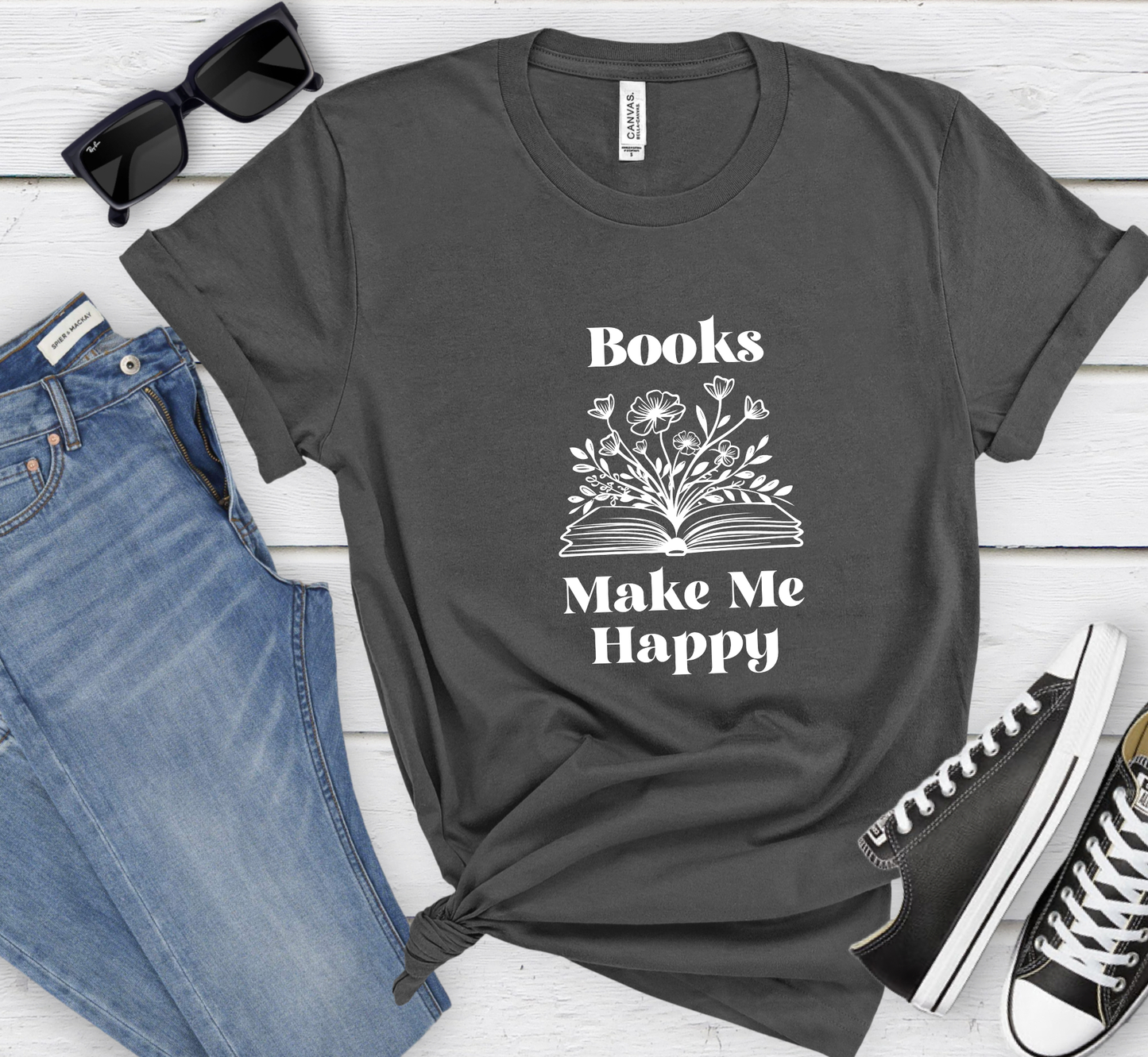 Books Make Me Happy T-Shirt, Floral Book T-Shirt, Book Lover T-Shirt, Nature Inspired Colors