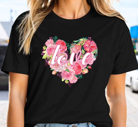 Garden Floral Heart Tee, Women's Valentine's Day Shirt, Love T-Shirt