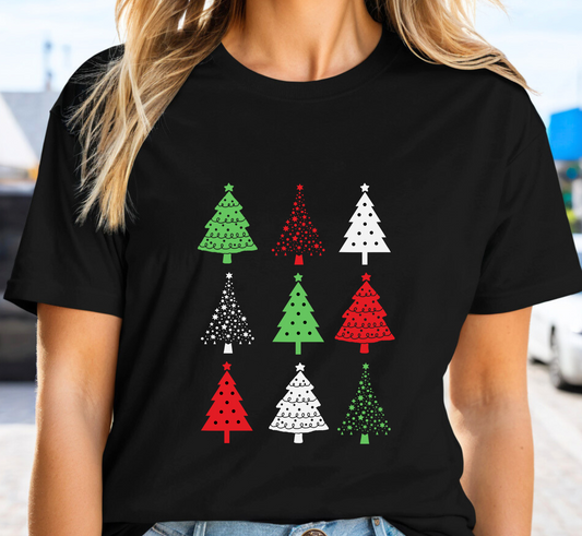 Christmas Tree T-Shirt, Rows of Christmas Trees Tee, Holiday Cheer Shirt, Unisex Christmas Pajama Tee, Christmas Colors