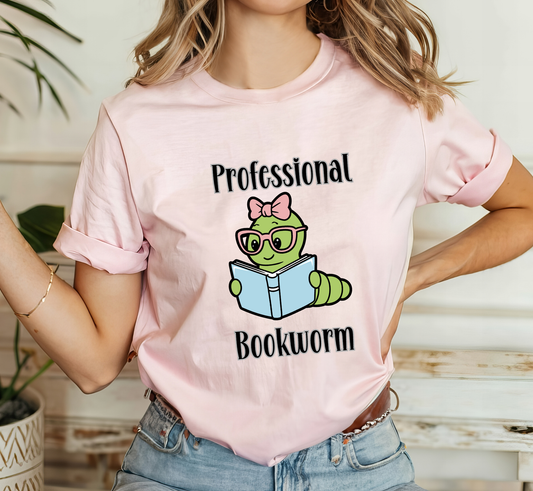 Professional Bookworm Tee, Cute Bookworm Reading Book T-Shirt, Book Lover Shirt
