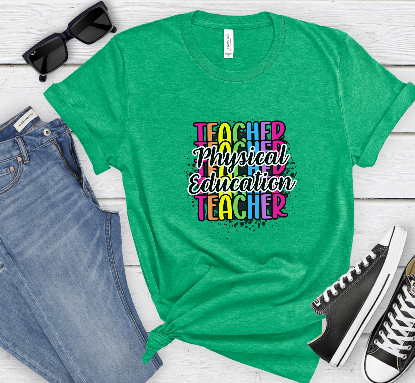 PE Teacher Rainbow Paint Splatter Tee, Physical Education Teacher T-Shirt, Teacher Gift