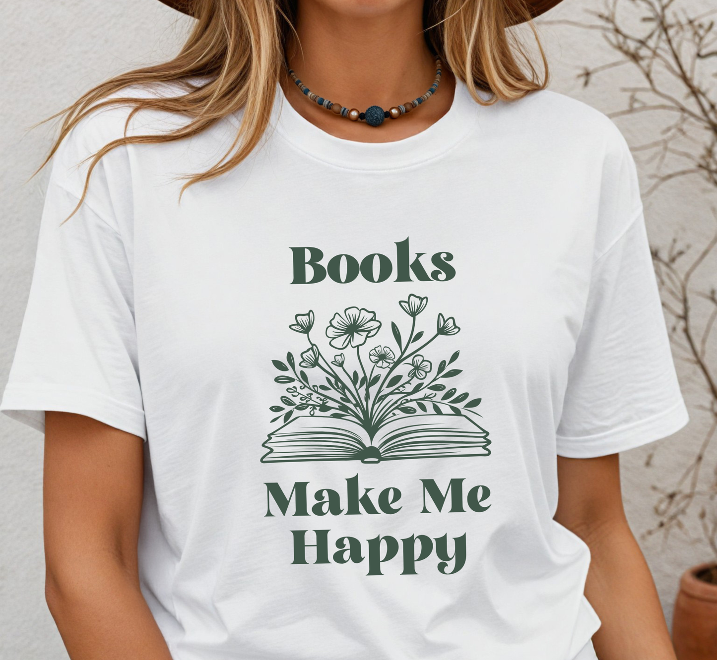 Books Make Me Happy T-Shirt, Floral Book T-Shirt, Book Lover T-Shirt, Nature Inspired Colors