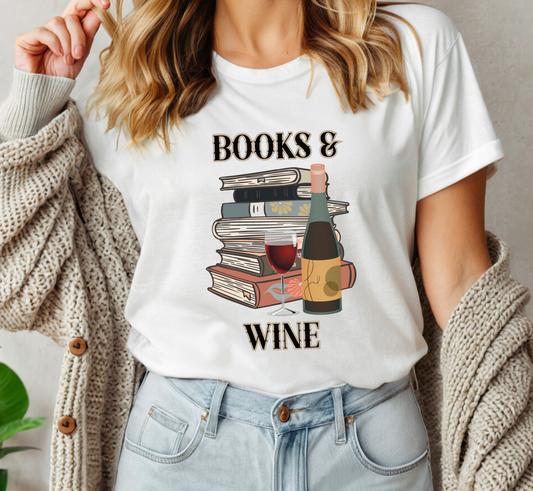 Books and Wine T-Shirt, Book Lover Tee, Wine Lover Shirt, Bookish Tee
