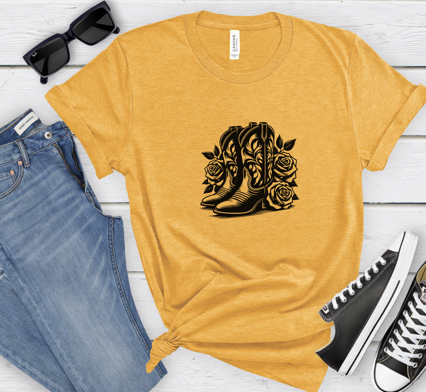 Cowboy Boots and Roses T-Shirt, Floral Cowgirl Shirt, Western Tee
