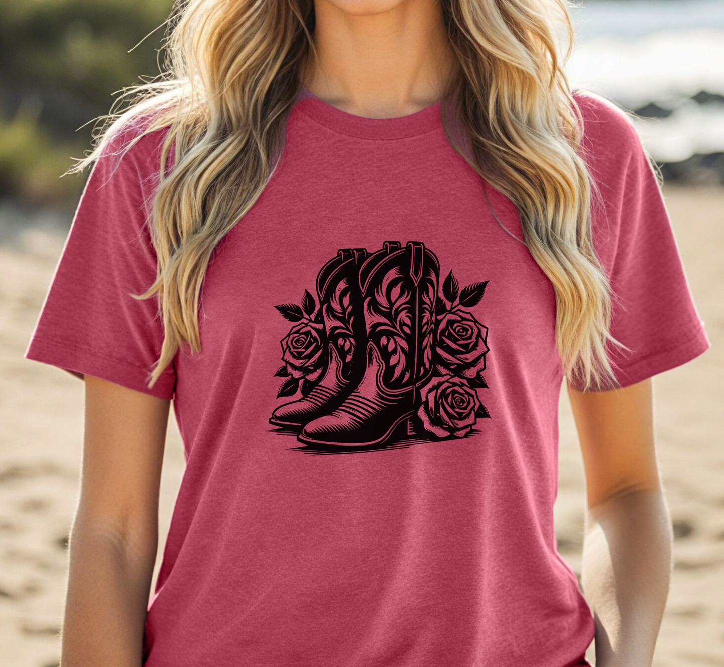 Cowboy Boots and Roses T-Shirt, Floral Cowgirl Shirt, Western Tee