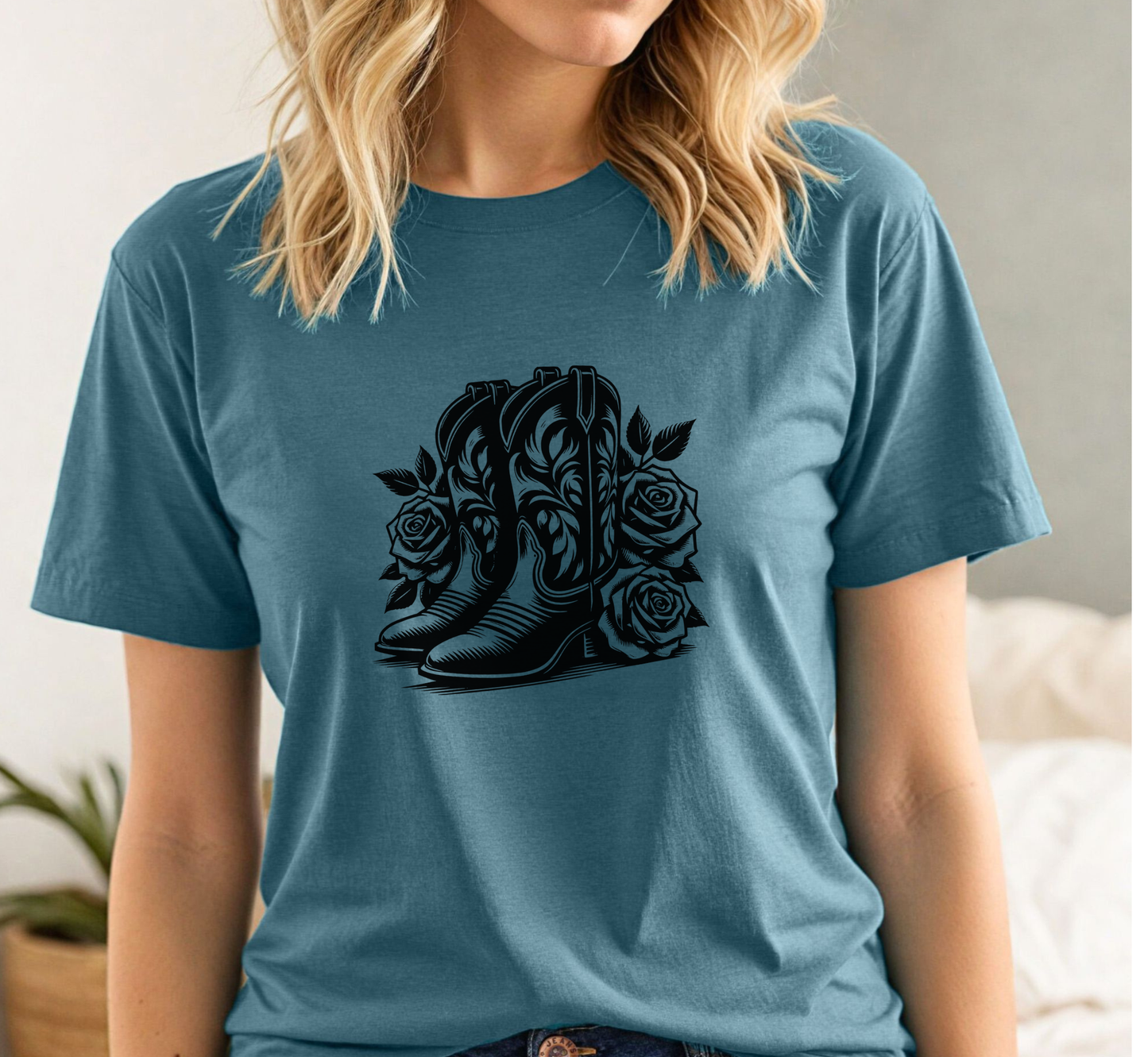 Cowboy Boots and Roses T-Shirt, Floral Cowgirl Shirt, Western Tee