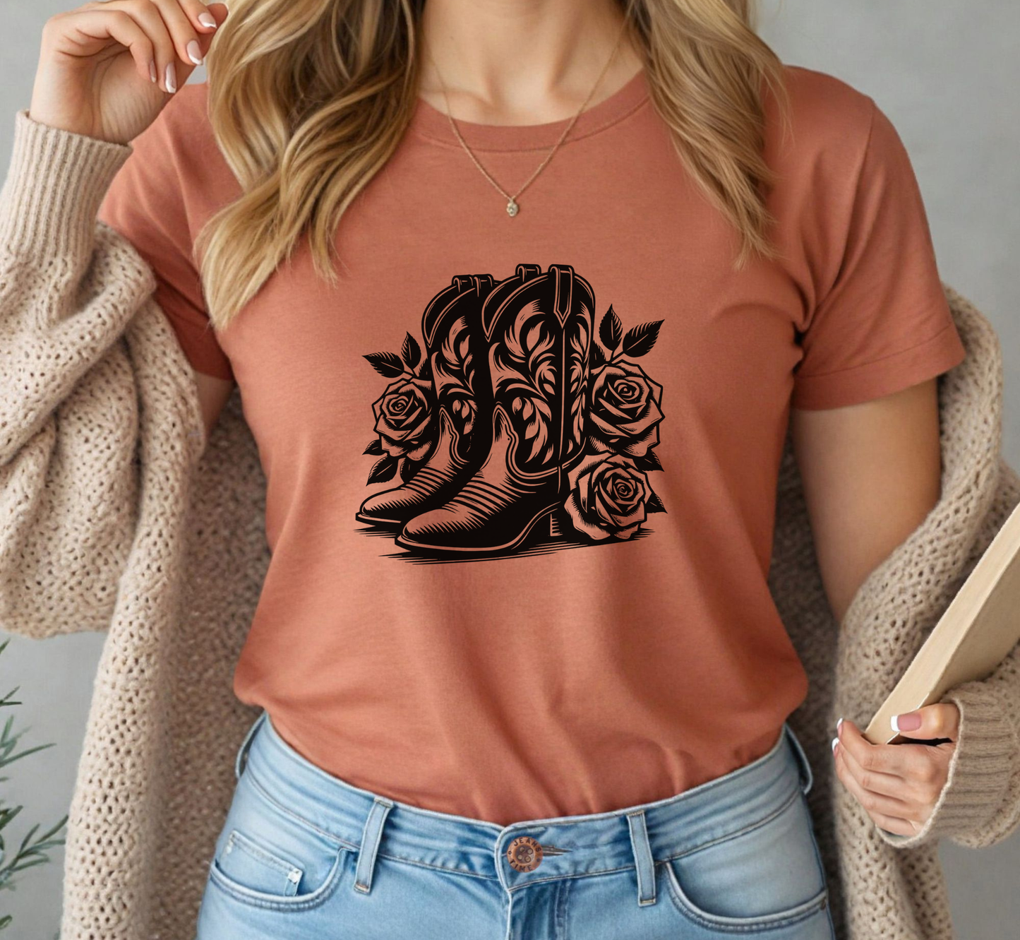 Cowboy Boots and Roses T-Shirt, Floral Cowgirl Shirt, Western Tee