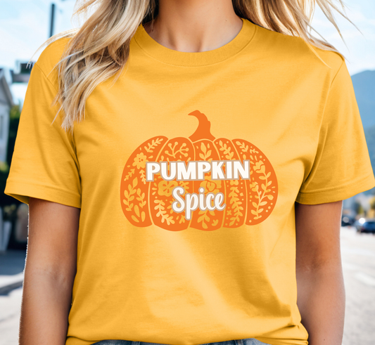 Fall Pumpkin Spice Tee, Autumn Floral Carved Pumpkin Tee, Pumpkin Spice Season