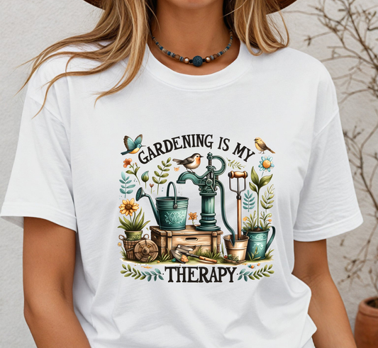 Gardening Is My Therapy Tee, Garden Lover Shirt, Gardener T-Shirt, Garden Gift for Her, Gift for Mom