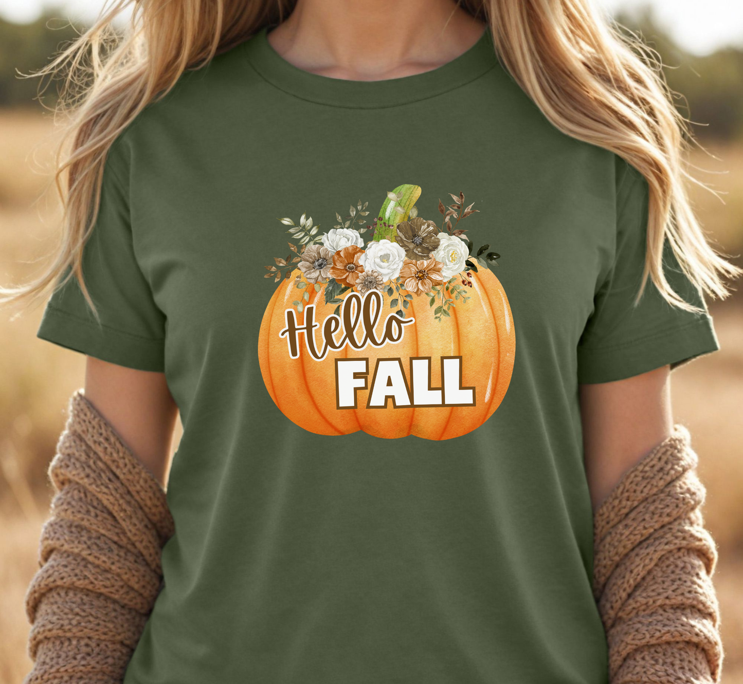 Hello Fall Floral Pumpkin T-Shirt, Fall Flower Arrangement Tee, Fall Lover, Autumn Lover