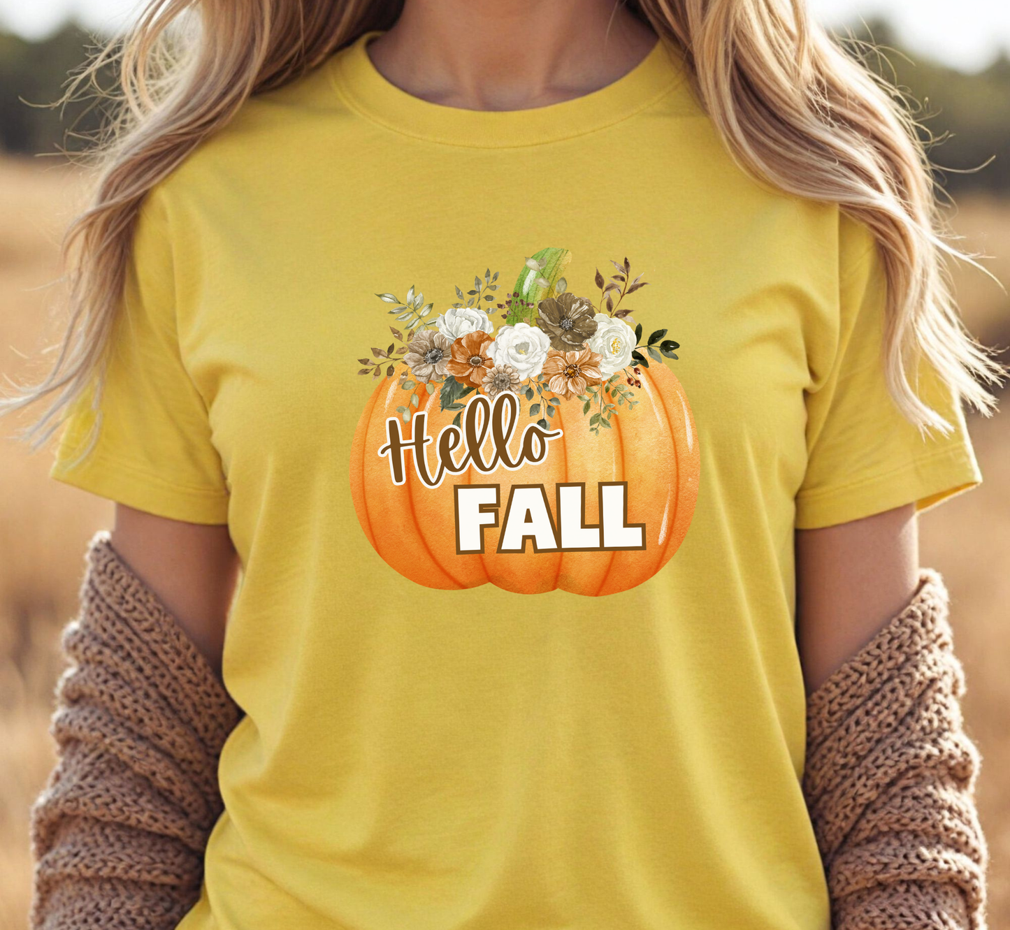 Hello Fall Floral Pumpkin T-Shirt, Fall Flower Arrangement Tee, Fall Lover, Autumn Lover