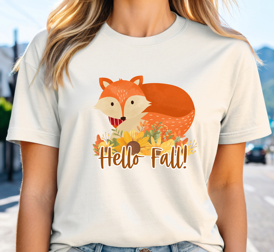 Hello Fall Fox T-Shirt, Hello Fall Floral Red Fox Tee, Autumn Love Shirt, Fall Love, Woodland Creatures