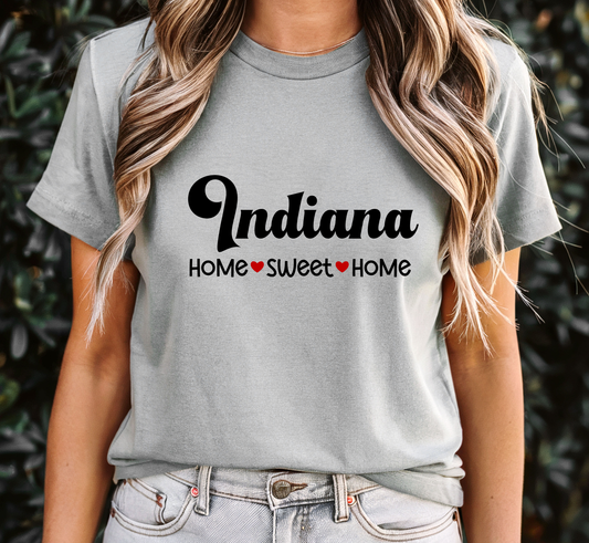 Indiana T-Shirt, Indiana Home Sweet Home Tee, Unisex US State Shirt