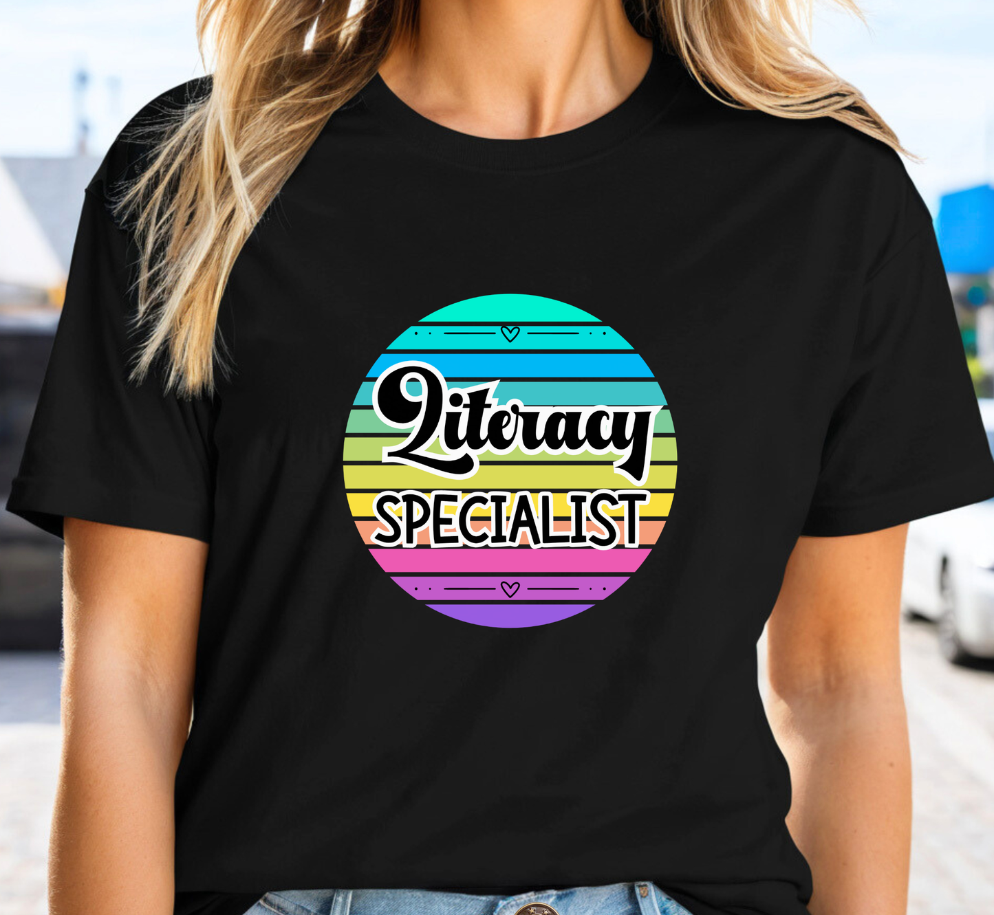 Retro Rainbow Literacy Specialist Tee, School Specialists T-Shirt