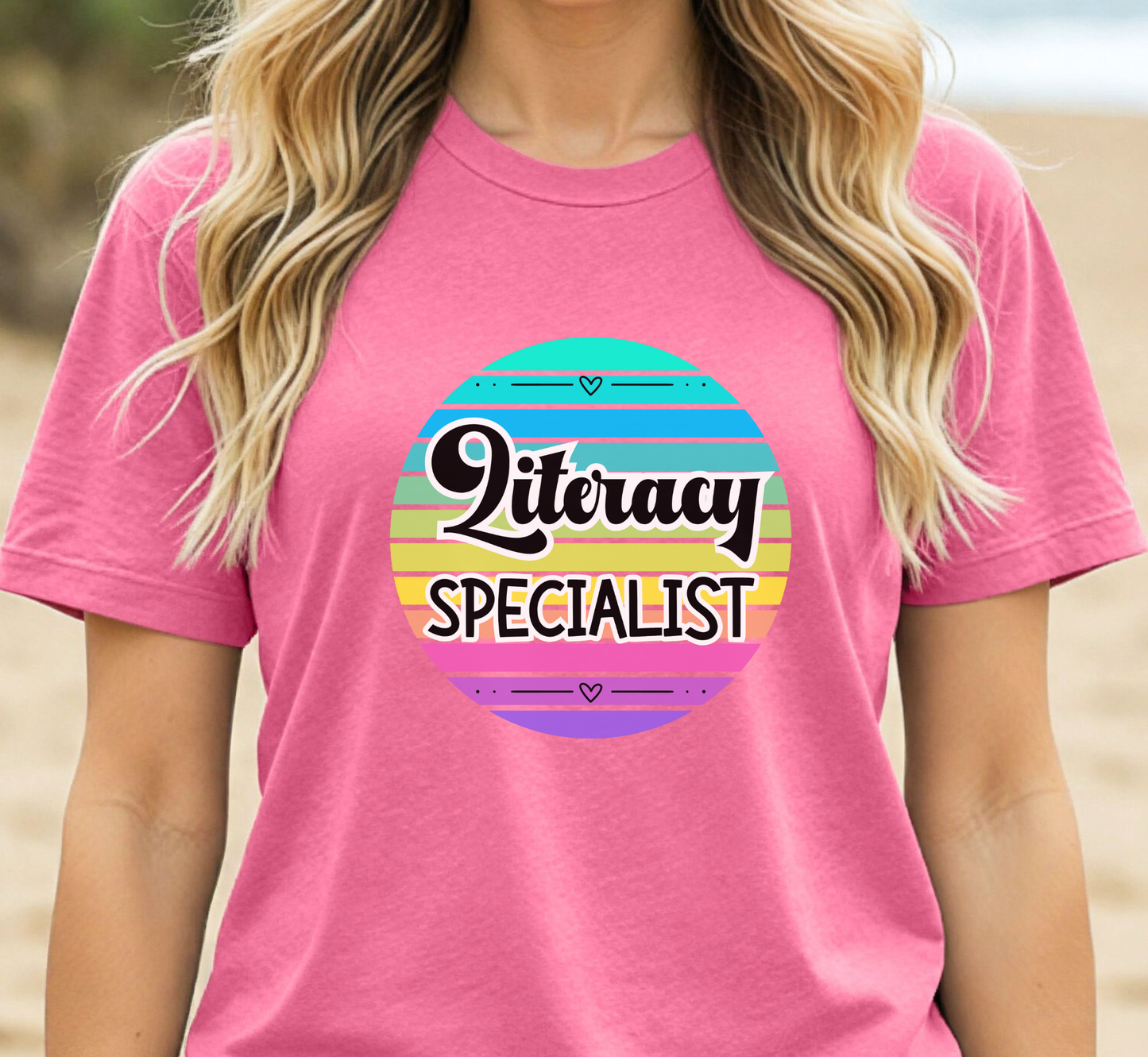 Retro Rainbow Literacy Specialist Tee, School Specialists T-Shirt