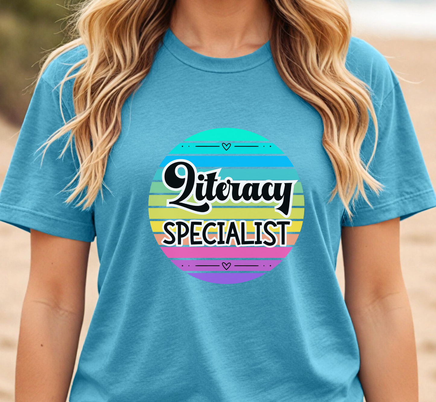 Retro Rainbow Literacy Specialist Tee, School Specialists T-Shirt