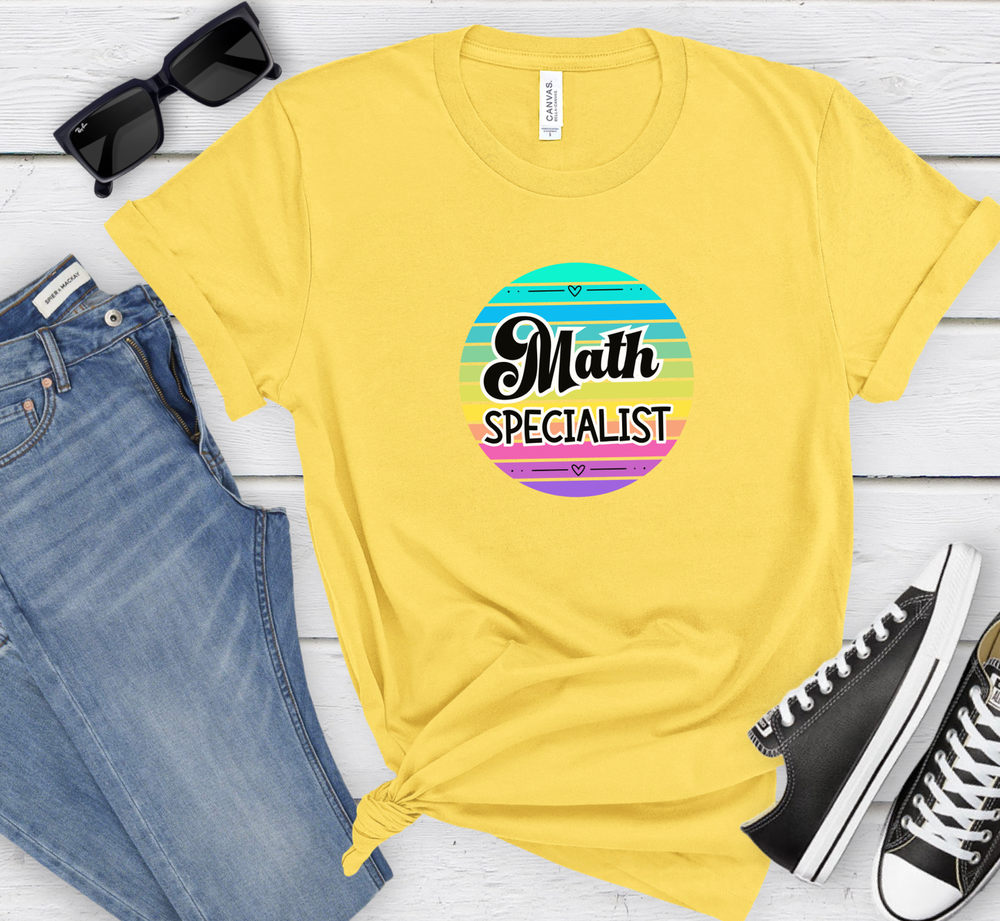 Retro Rainbow Math Specialist Tee, School Specialists T-Shirt