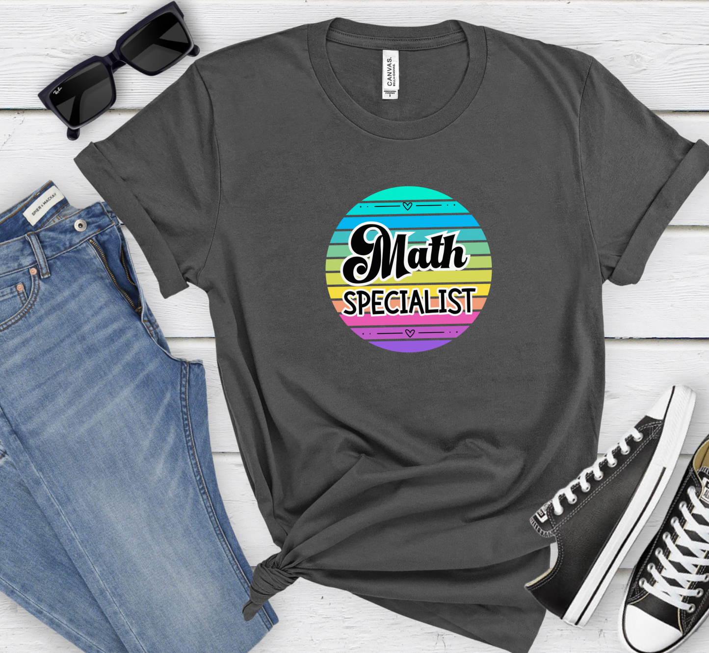 Retro Rainbow Math Specialist Tee, School Specialists T-Shirt