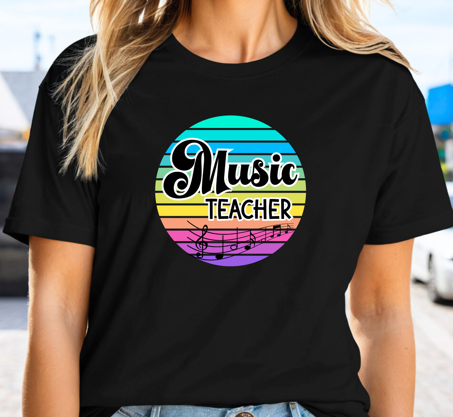 Retro Rainbow Music Teacher Tee, Music Education Shirt, School Music Teacher