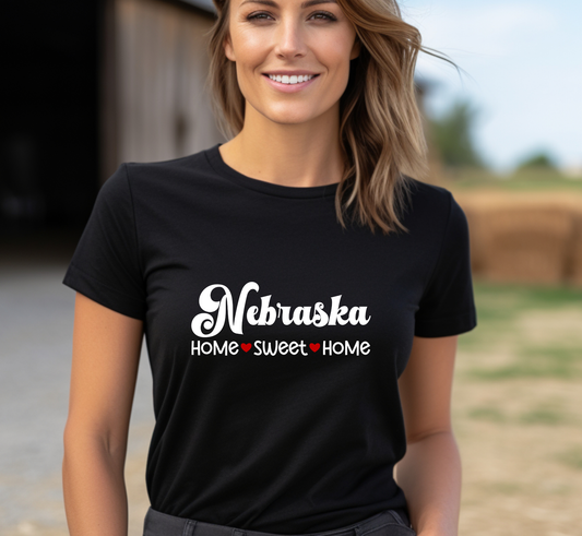 Nebraska T-Shirt, Nebraska Home Sweet Home Tee, Unisex US State Shirt