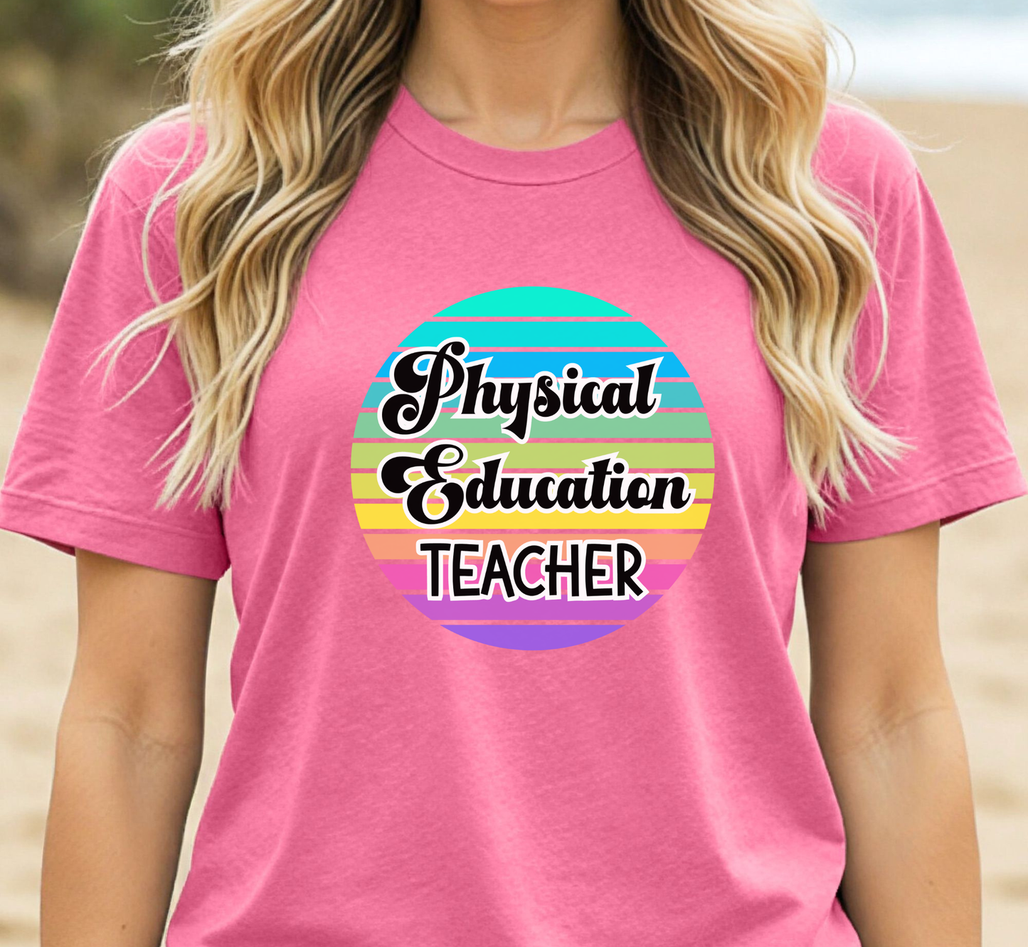 Retro Rainbow Physical Education Teacher Tee, Elementary PE Teacher T-Shirt, Middle School, High School