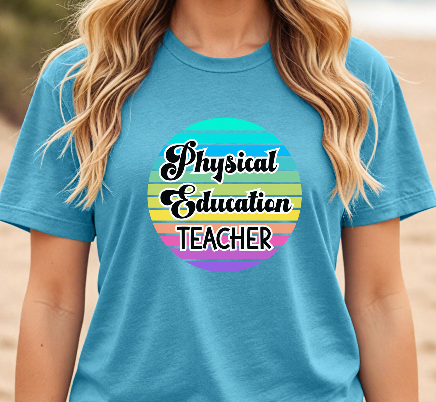Retro Rainbow Physical Education Teacher Tee, Elementary PE Teacher T-Shirt, Middle School, High School