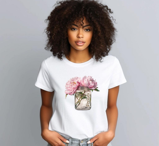 Pink Peonies in Vase T-Shirt, Floral Shirt, Flower Lover, Flower Gardener, Floral T-Shirt