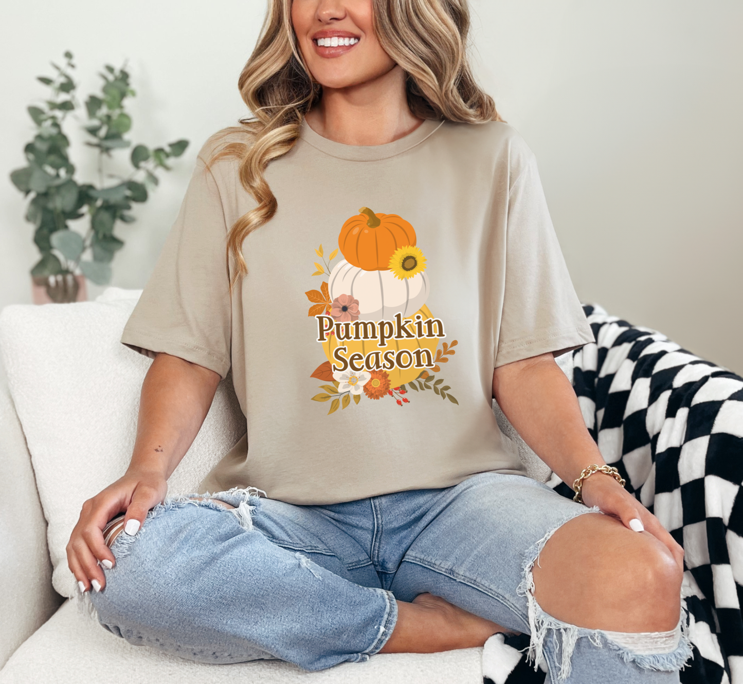 Pumpkin Season T-Shirt, Pumpkins and Flowers Tee, Floral Fall Season Shirt, Fall Lover, Autumn Lover