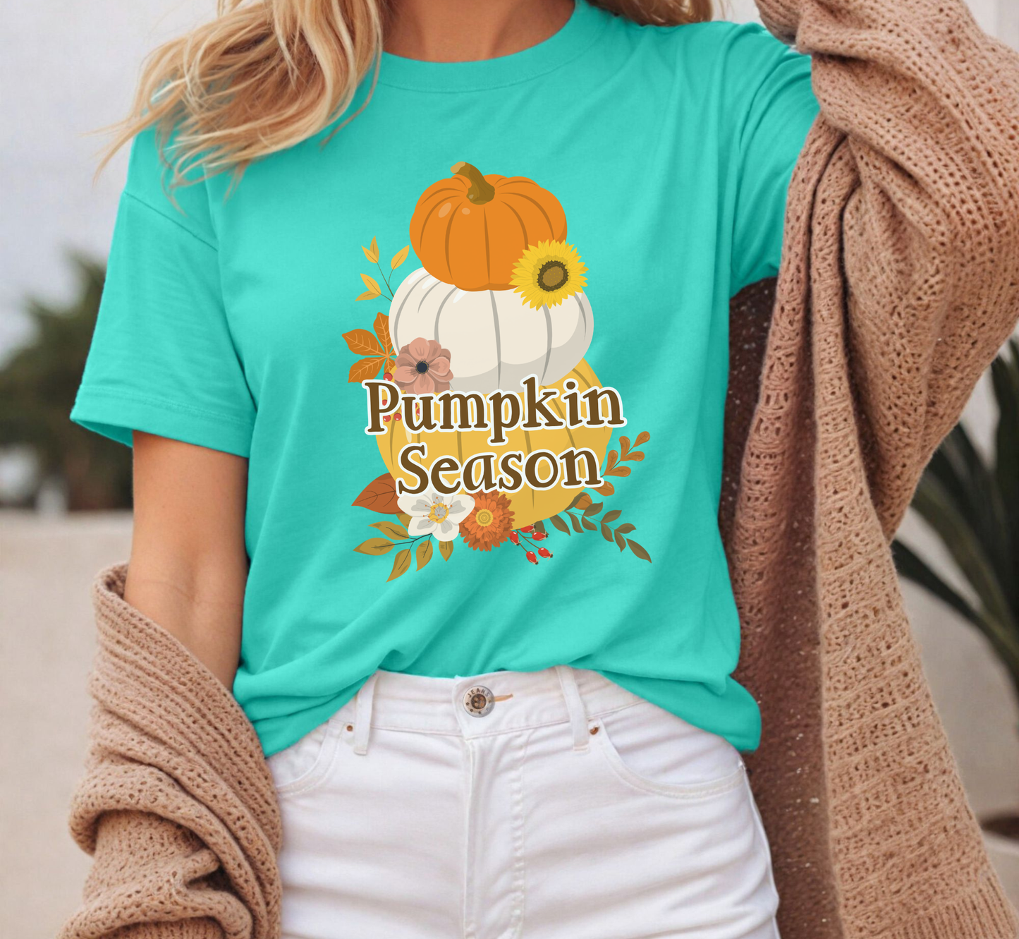 Pumpkin Season T-Shirt, Pumpkins and Flowers Tee, Floral Fall Season Shirt, Fall Lover, Autumn Lover