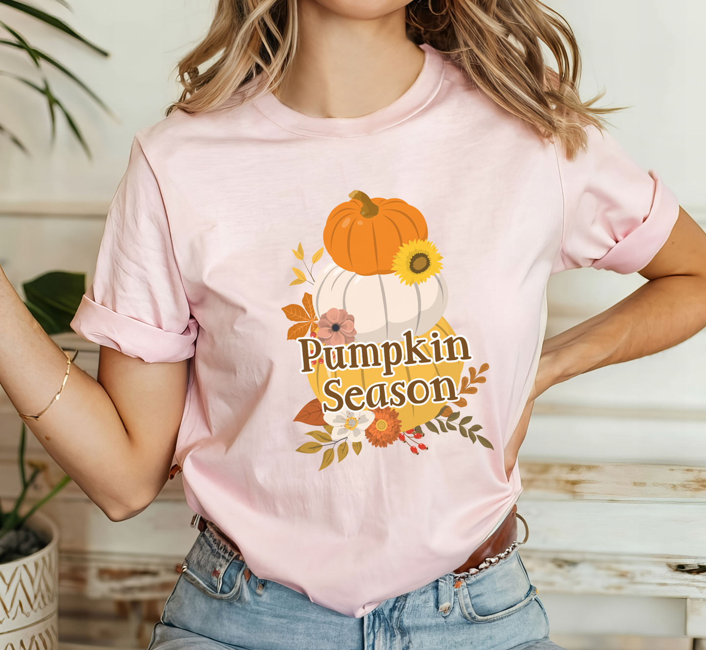 Pumpkin Season T-Shirt, Pumpkins and Flowers Tee, Floral Fall Season Shirt, Fall Lover, Autumn Lover
