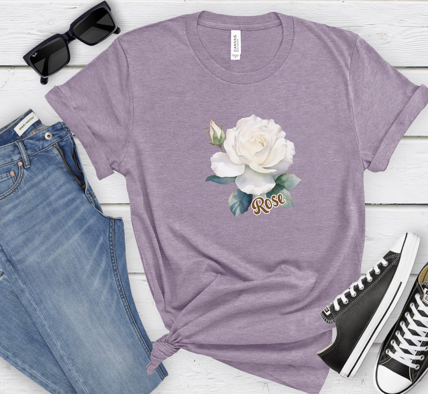 White Rose Flower T-Shirt, Women's Flower Lover Tee, Floral Shirt