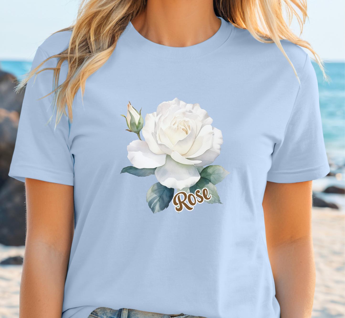 White Rose Flower T-Shirt, Women's Flower Lover Tee, Floral Shirt