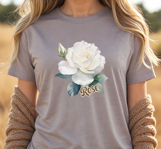 White Rose Flower T-Shirt, Women's Flower Lover Tee, Floral Shirt