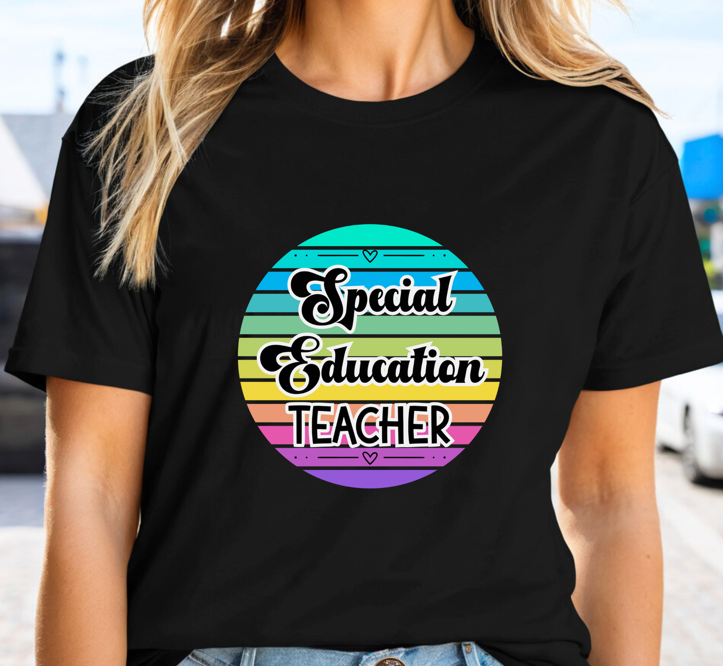 Retro Rainbow Special Education Teacher Tee, Elementary SPED Teacher T-Shirt, Middle School, High School