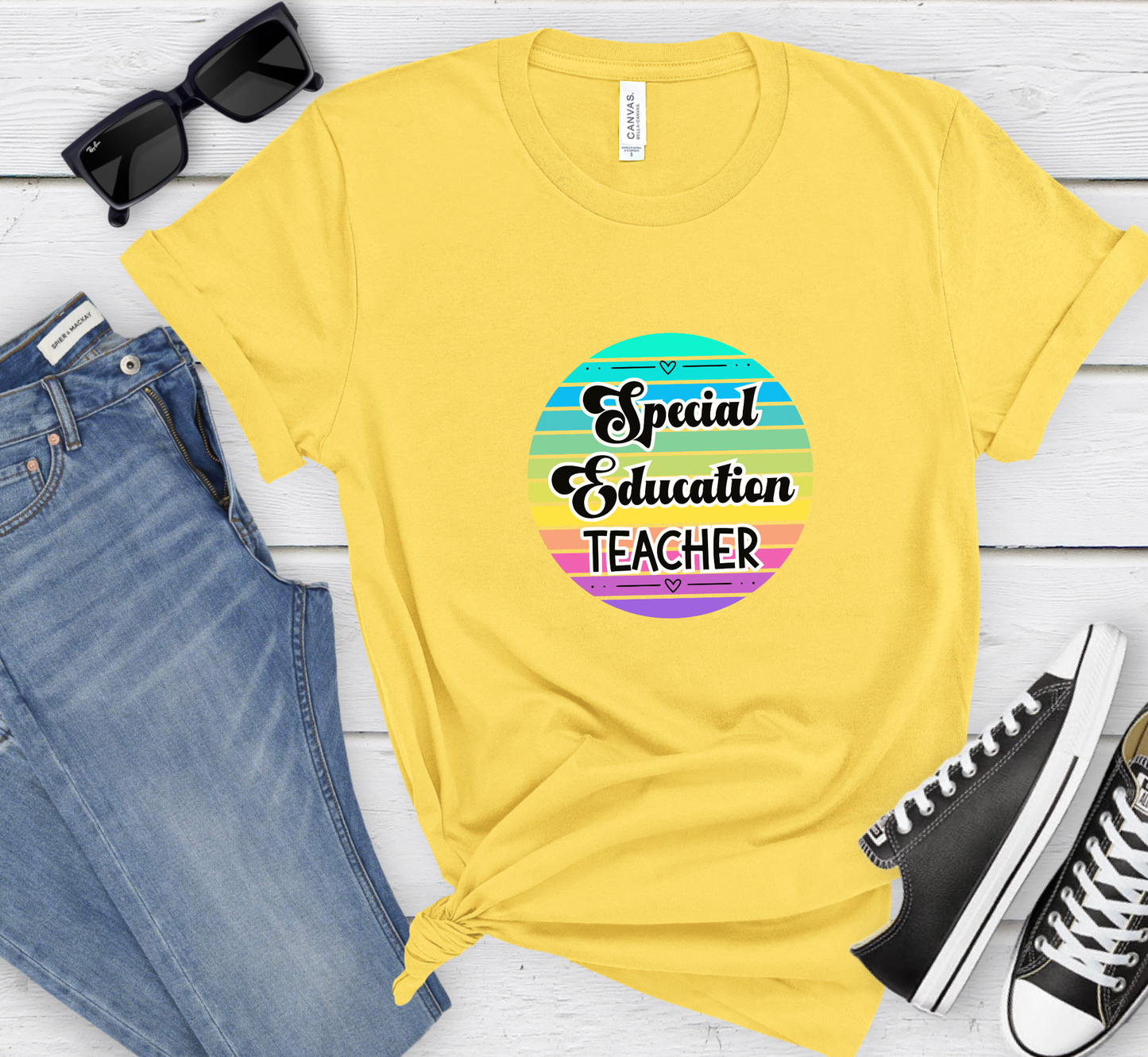 Retro Rainbow Special Education Teacher Tee, Elementary SPED Teacher T-Shirt, Middle School, High School