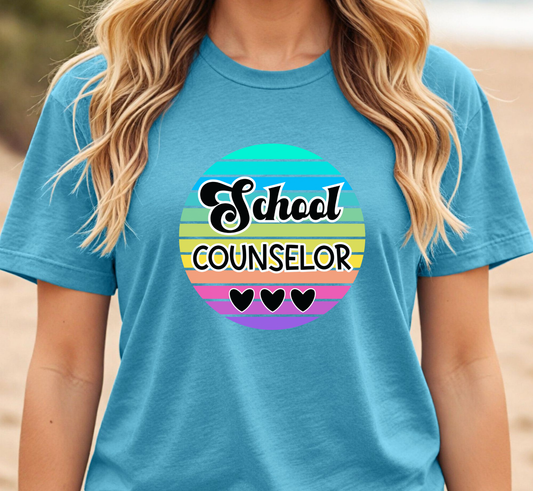 Retro Rainbow School Counselor Tee, Elementary, Middle School, High School Counselor T-Shirt