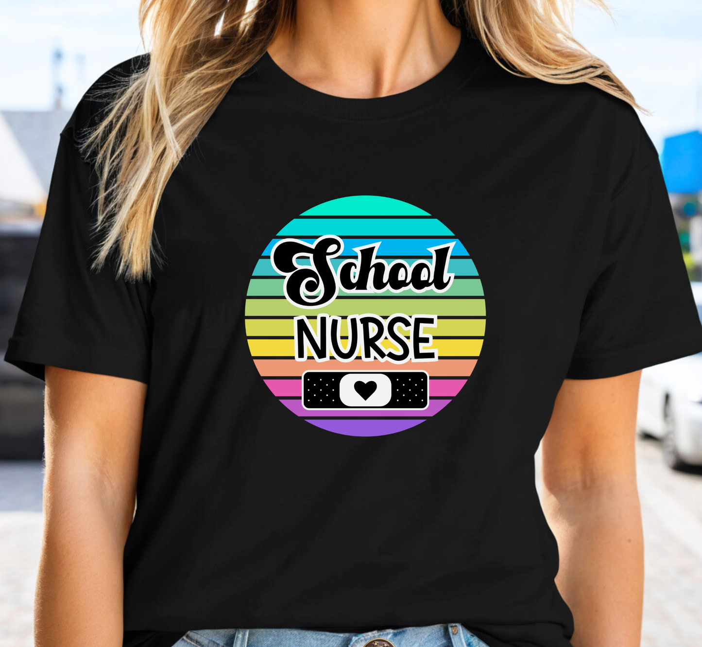 Retro Rainbow School Nurse Tee, Elementary School Nurse, Middle School, High School, K-12